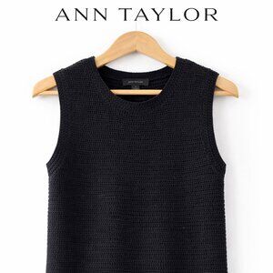 Ann Taylor Black Knit Sleeveless Top Small Textured Cotton Minimalist Classic